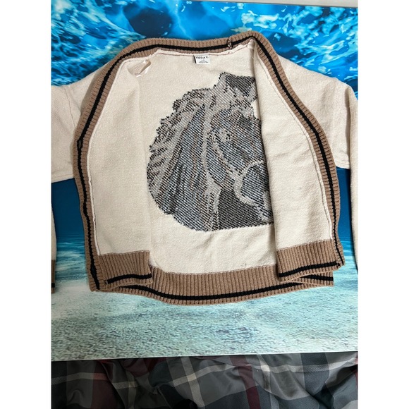 ❄️Nikka K Oatmeal Horse Graphic Cardigan Sweater JSW6363 Womens Large NEW - Picture 9 of 14